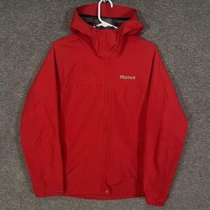 Marmot Jacket Mens Medium Red GORE-TEX Hooded Waterproof Rain Shell Hiking